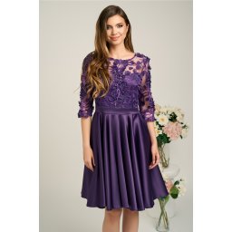 Rochie Ella Collection Ana eleganta din tafta mov cu broderie florala 3D la bust