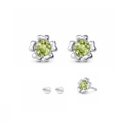 Cercei din Argint 925 cu Olivina - Rotunda Fatetata - 9x9x14 mm - 1 Pereche