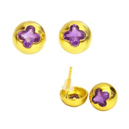 Cercei Ametist rotund fatetat 9x9x16 mm cu argint 925 aurit cadou cu semnificatie 1 perech