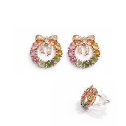 Cercei Turmalina Mixt rotunda fatetata 13x12x13 mm Argint 925 Aurit eleganta luminoasa idee de cadou 1 pereche