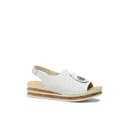 Sandale damă Rieker wedge, albe, cu logo medalion decorativ RIK62902-80-37 EU