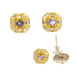 Cercei Tanzanit cu Zircon Rotund Fatetat - 8x8x14 mm - Argint 925 - Piatra Echilibrului si Vindecari - 1 Pereche