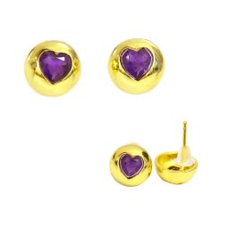 Cercei din Ametist - Inima Fatetat - 9x9x16 mm - Argint 925 Aurit - Cristalul Linistii si Armoniei - 1 Pereche