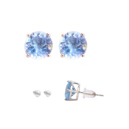 Cercei Acvamarin rotund fatetat 10x10x15 mm cu argint pentru eleganta discreta 1 pereche