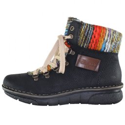 Ghete dama, Rieker, 73343-00-Negru, casual, piele ecologica, imblanite, cu talpa joasa, negru (Marime: 40)