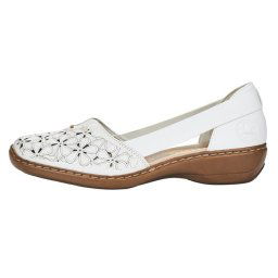 Pantofi dama, Rieker, 41356-80-Alb, casual, piele naturala, cu talpa joasa, alb (Marime: 39)