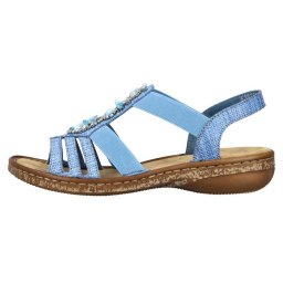 Sandale dama, Rieker, 62858-12-Albastru-Deschis, casual, sintetic, cu talpa joasa, albastru deschis (Marime: 37)
