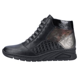 Ghete dama, Rieker, N3374-00-Negru, casual, piele ecologica, cu talpa joasa, negru (Marime: 37)