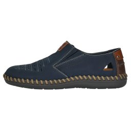 Pantofi barbati, Rieker, B2457-14-Albastru-Inchis, casual, piele naturala, perforati, cu talpa joasa, albastru inchis (Marime: 44)