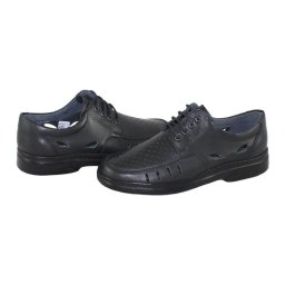 Pantofi barbati, Nicolis, 72564-Negru, casual, piele naturala, perforati, cu talpa joasa, negru (Marime: 43)
