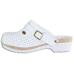 Saboti barbati, Scholl, Clog-S-Comf-B-S-Ce-F20078-1065-Alb, profesionali, piele naturala, perforati, ortopedici, cu toc, alb (Marime: 45)