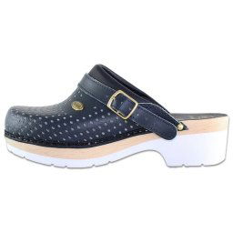 Saboti barbati, Scholl, Clog-S-Comf-B-S-Ce-F20078-1040-Albastru-Inchis, profesionali, piele naturala, perforati, ortopedici, cu toc, albastru inchis (Marime: 44)
