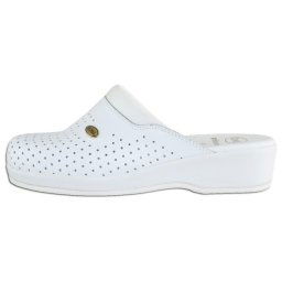 Saboti barbati, Scholl, Clog-Back-Guard-F20175-1065-Alb, profesionali, piele naturala, perforati, ortopedici, cu platforma, alb (Marime: 42)