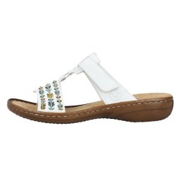 Papuci dama, Rieker, 60867-80-Alb, casual, piele ecologica, cu talpa joasa, alb (Marime: 38)