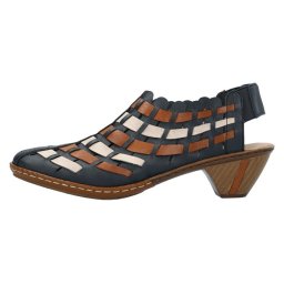 Pantofi dama, Rieker, 46778-14-Albastru-Inchis, casual, piele naturala, perforati, cu toc, albastru inchis (Marime: 37)
