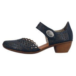 Pantofi dama, Rieker, 43753-14-Albastru-Inchis, casual, piele naturala, perforati, cu toc, albastru inchis (Marime: 41)