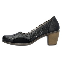 Pantofi dama, Rieker, 40952-00-Negru, casual, piele naturala, perforati, cu toc, negru (Marime: 40)