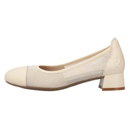 Pantofi dama, Rieker, 45065-80-Bej, elegant, piele naturala, perforati, cu toc, bej (Marime: 40)