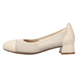 Pantofi dama, Rieker, 45065-80-Bej, elegant, piele naturala, perforati, cu toc, bej (Marime: 41)