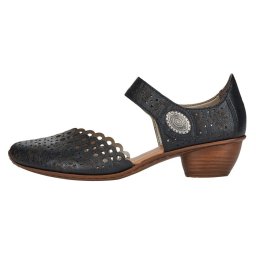 Pantofi dama, Rieker, 43753-00-Negru, casual, piele naturala, perforati, cu toc, negru (Marime: 39)