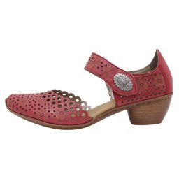 Pantofi dama, Rieker, 43753-33-Rosu, casual, piele naturala, perforati, cu toc, rosu (Marime: 37)