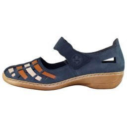 Pantofi dama, Rieker, 41369-14-Albastru-Inchis, casual, piele naturala, perforati, cu talpa joasa, albastru inchis (Marime: 39)