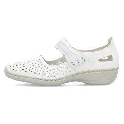 Pantofi dama, Rieker, 41399-80-Alb, casual, piele naturala, perforati, cu talpa joasa, alb (Marime: 41)