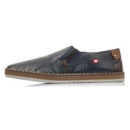 Pantofi barbati, Rieker, B5297-14-Albastru-Inchis, casual, piele naturala, perforati, cu talpa joasa, albastru inchis (Marime: 44)