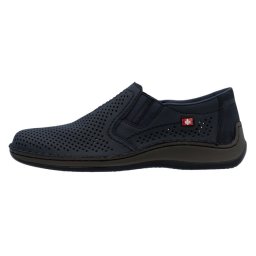 Pantofi barbati, Rieker, 05297-14-Albastru-Inchis, casual, piele naturala, perforati, cu talpa joasa, albastru inchis (Marime: 45)