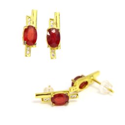 Cercei Rubin cu Zircon Oval Fatetat 14x4x14 mm - Argint 925 - Cristalul Armoniei si Protectiei Spirituale - 1 Pereche