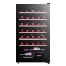 Vitrina de vinuri STARCREST SWN-9301, 93L, 34 sticle, Rafturi lemn, Control electronic, Display, Iluminat interior LED, Usa sticla, H 84.5 cm, Negru