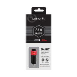 Lemontti Incarcator Auto 3.1A Dual USB MicroUSB Negru-Rosu (cablu detasabil)-T.Verde 0.1 lei/buc