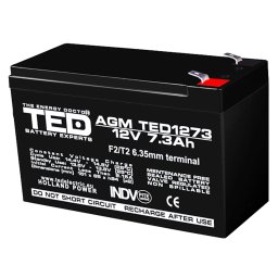 Acumulator AGM VRLA 12V 7,3Ah pentru UPS și sisteme de supraveghere, terminal F2, TED Battery Expert Holland TED003249