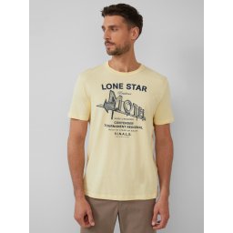 s.Oliver Tricou barbati cu decolteu la baza gatului, imprimeu text, Regular fit, Galben (SELECTATI MARIMEA: M)