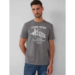 s.Oliver Tricou barbati cu decolteu la baza gatului, imprimeu text, Regular fit, Gri (SELECTATI MARIMEA: 2XL)