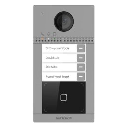 Post de exterior videointerfon IP Hikvision DS-KV8413-WME1(C); WIFI; 4 x buton de apelare( pentru o singura familie- permite apelarea a mai multor monitoare de interior); camera video 2MP True WDR ( unghi vizualizare: Horizontal: 124° Vertical: 75°), vizu