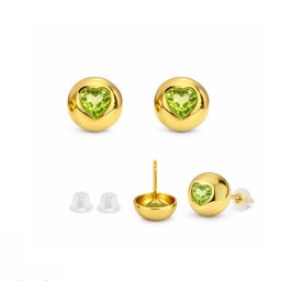Cercei din Peridot Inima Fatetat 9x9x14 mm - Argint 925 Aurit - Cristalul Armoniei Interioare si Stralucirii - 1 Pereche