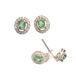 Cercei Smarald cu Zircon Oval Fatetat - 7x6x15 mm Argint 925 - Stralucirea Abundentei si Luminarii - 1 Pereche