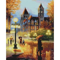 Set goblen cu diamante, cu sasiu, Ploaie peste oras, 40x50 cm