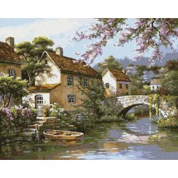 Set pictura pe numere, cu sasiu, Debarcader inflorit, 40x50 cm