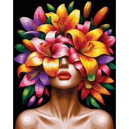 Set pictura pe numere, cu sasiu, Crini si buze, 40x50 cm