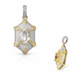 Pandantiv din Cuart Alb cu Zircon - Oval Fatetat - 25x11x8 mm - Argint 925 - Energia Vindecatoare si Stralucirea Divina - 1 Buc