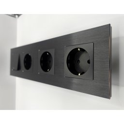 Intrerupator mecanic + priza 4 doze configurabil cu rama de aluminiu (simplu, cap scar cruce, priza, usb, wifi, tv, internet)),