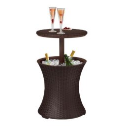 Masa/bar, ratan sintetic, inaltime reglabila, cu container gheata, maro, 49x57/82 cm GartenVIP DiyLine