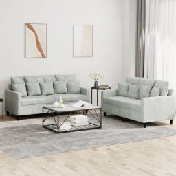 Set de canapele cu perne, 2 piese, gri deschis, catifea GartenMobel Dekor