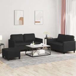 Set de canapele cu perne, 3 piese, negru, piele ecologica GartenMobel Dekor