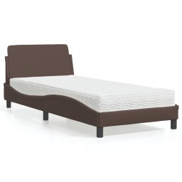 Pat cu saltea, maro, 90x200 cm, piele ecologica GartenMobel Dekor