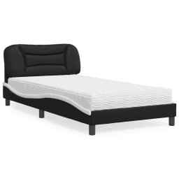 Pat cu saltea, negru si alb, 100x200 cm, piele ecologica GartenMobel Dekor