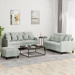 Set de canapele cu perne, 3 piese, gri deschis, catifea GartenMobel Dekor
