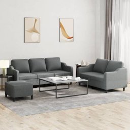Set de canapele cu perne, 3 piese, gri închis, textil GartenMobel Dekor